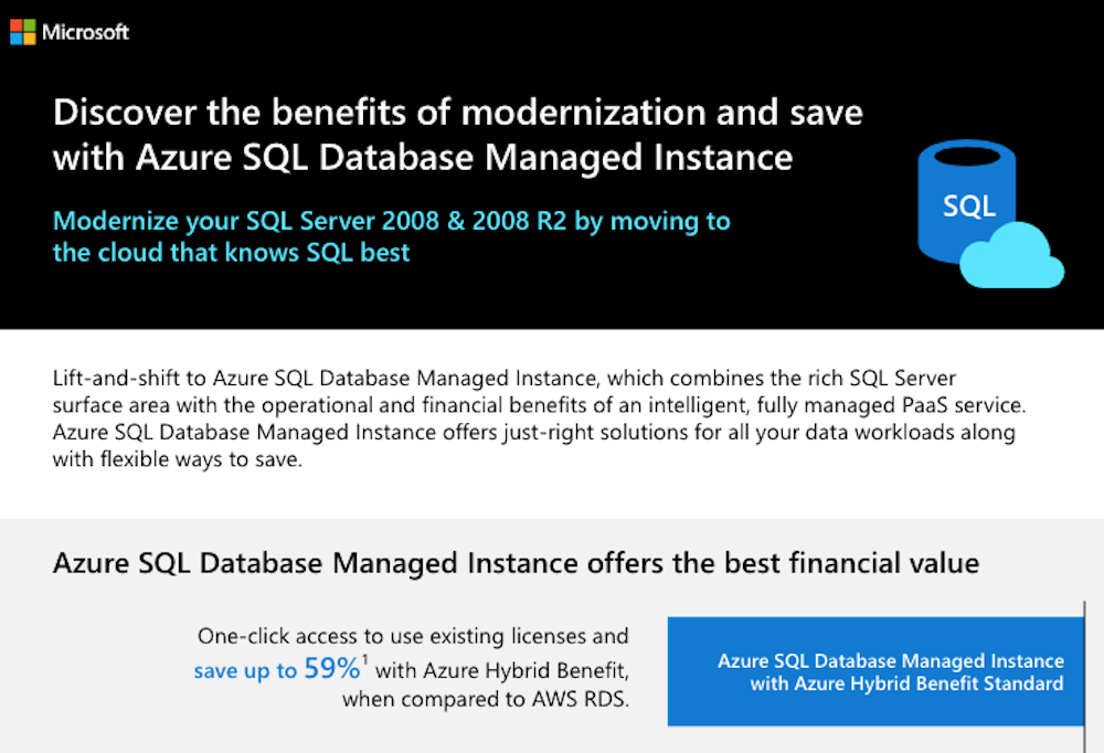 Discover the benefits of modernization and save with Azure SQL Database Managed Instance